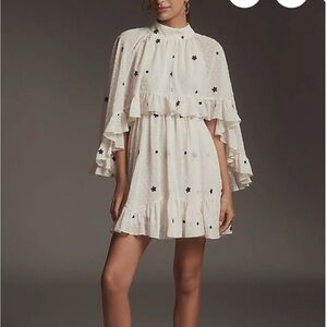 Mare Mare Embroidered Chiffon Cape Swing Dress